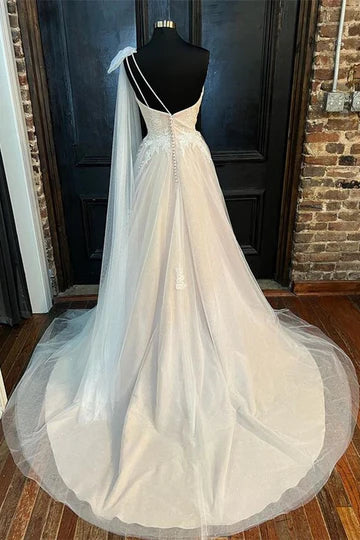 Vestido de novia de un solo hombro con corte A